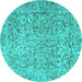 Round Persian Turquoise Traditional Rug, tr4476turq