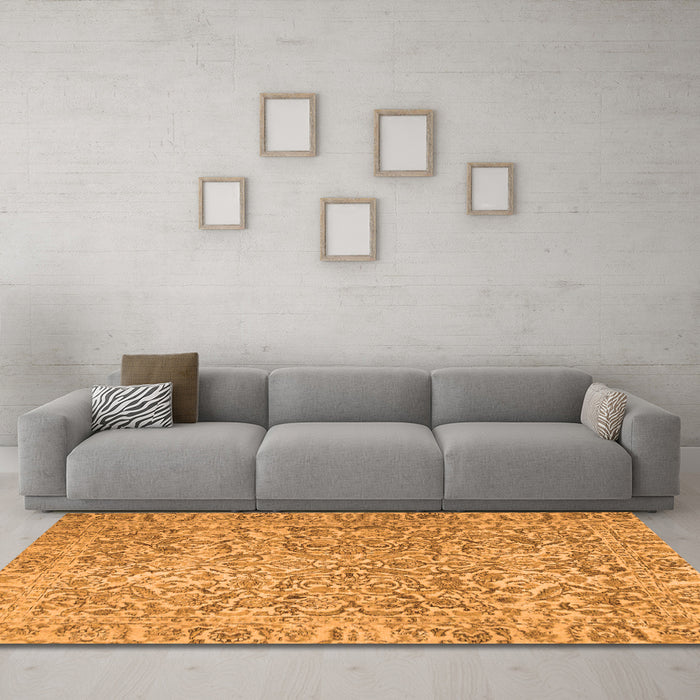 Machine Washable Persian Orange Traditional Area Rugs in a Living Room, wshtr4476org