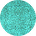 Round Machine Washable Persian Turquoise Traditional Area Rugs, wshtr4476turq