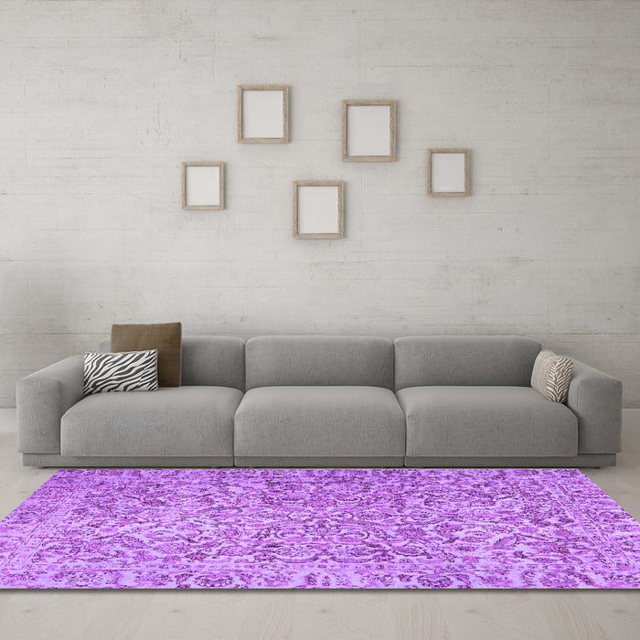 Machine Washable Persian Purple Traditional Area Rugs in a Living Room, wshtr4476pur