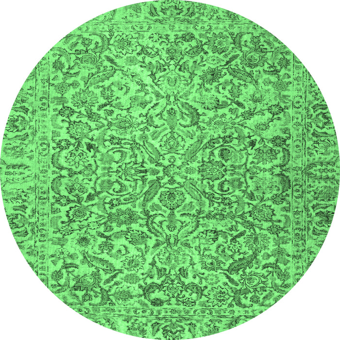 Round Machine Washable Persian Emerald Green Traditional Area Rugs, wshtr4476emgrn