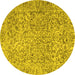 Round Machine Washable Persian Yellow Traditional Rug, wshtr4476yw