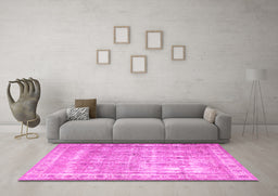 Machine Washable Persian Pink Traditional Rug in a Living Room, wshtr4477pnk