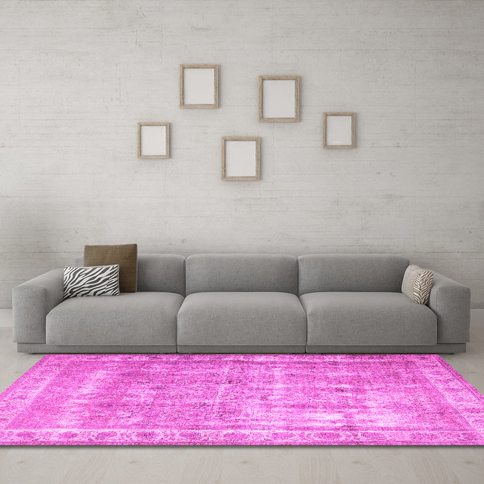 Machine Washable Persian Pink Traditional Rug in a Living Room, wshtr4477pnk