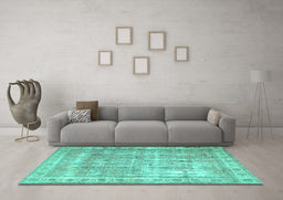 Machine Washable Persian Turquoise Traditional Area Rugs in a Living Room,, wshtr4477turq