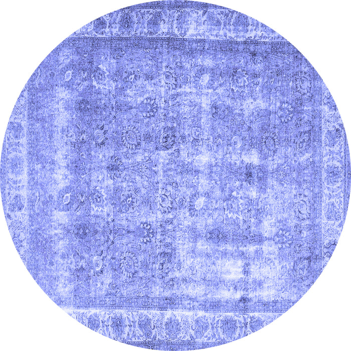 Round Machine Washable Persian Blue Traditional Rug, wshtr4477blu