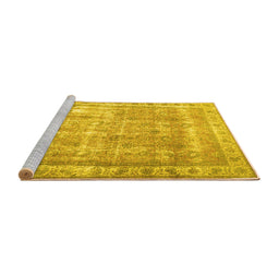 Sideview of Machine Washable Persian Yellow Traditional Rug, wshtr4477yw