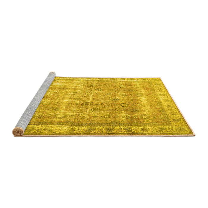 Sideview of Machine Washable Persian Yellow Traditional Rug, wshtr4477yw