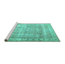 Sideview of Machine Washable Persian Turquoise Traditional Area Rugs, wshtr4477turq
