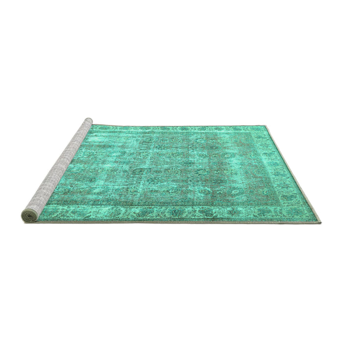 Sideview of Machine Washable Persian Turquoise Traditional Area Rugs, wshtr4477turq