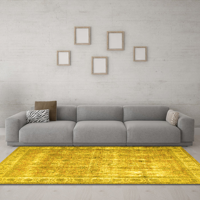 Machine Washable Persian Yellow Traditional Rug in a Living Room, wshtr4477yw