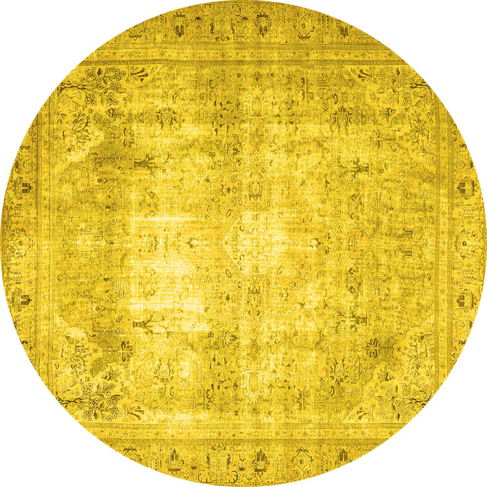 Round Persian Yellow Traditional Rug, tr4478yw