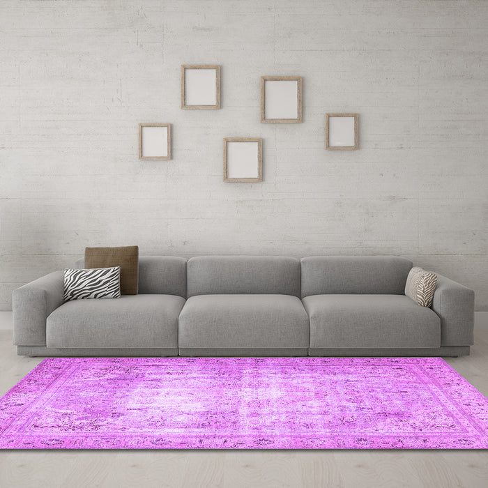 Machine Washable Persian Purple Traditional Area Rugs in a Living Room, wshtr4478pur