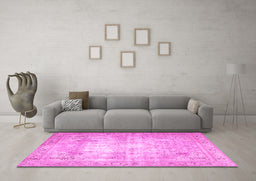 Machine Washable Persian Pink Traditional Rug in a Living Room, wshtr4478pnk