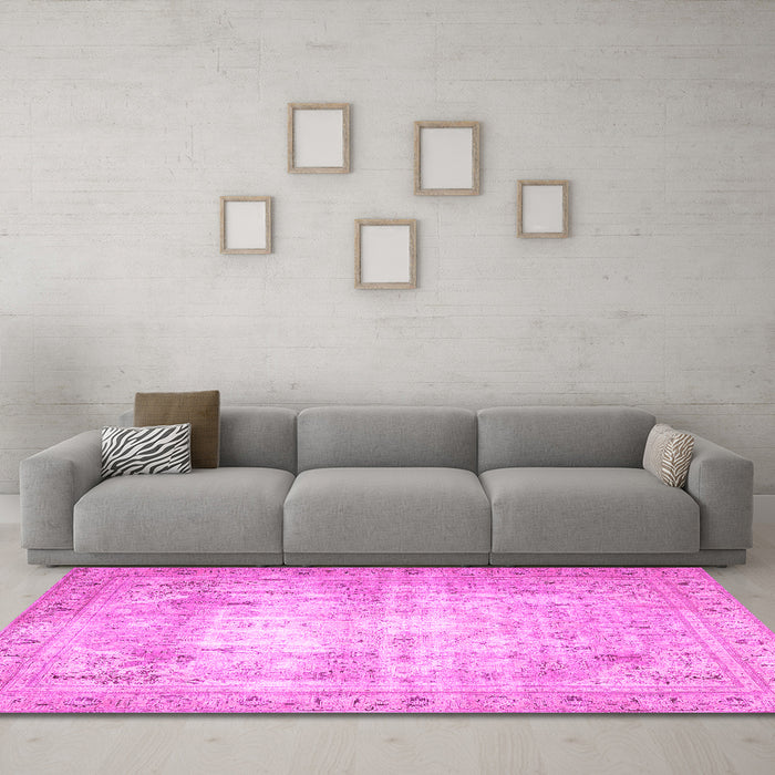 Machine Washable Persian Pink Traditional Rug in a Living Room, wshtr4478pnk
