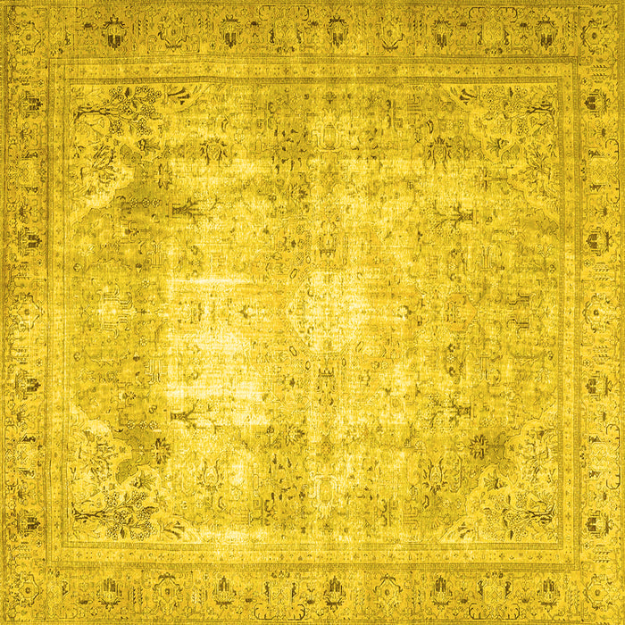Square Machine Washable Persian Yellow Traditional Rug, wshtr4478yw
