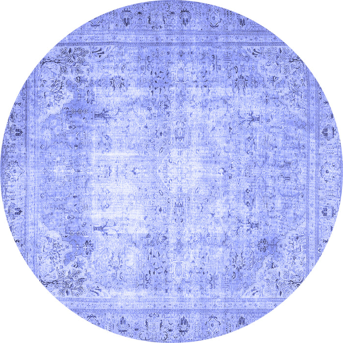 Round Machine Washable Persian Blue Traditional Rug, wshtr4478blu