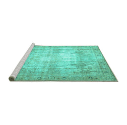 Sideview of Machine Washable Persian Turquoise Traditional Area Rugs, wshtr4478turq