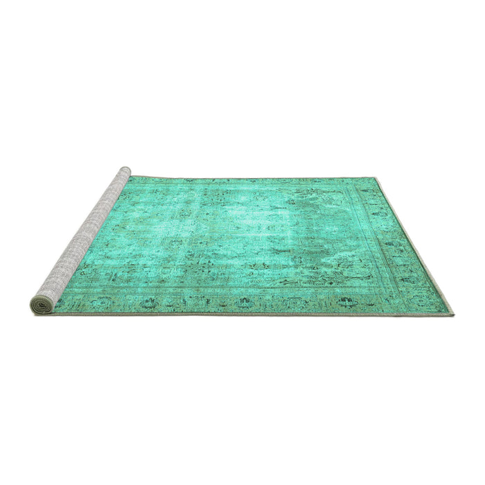Sideview of Machine Washable Persian Turquoise Traditional Area Rugs, wshtr4478turq