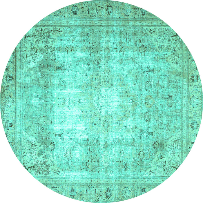 Round Persian Turquoise Traditional Rug, tr4478turq