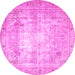 Round Machine Washable Persian Pink Traditional Rug, wshtr4478pnk