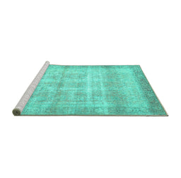Sideview of Machine Washable Persian Turquoise Traditional Area Rugs, wshtr4479turq