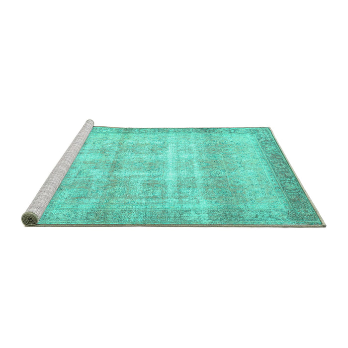 Sideview of Machine Washable Persian Turquoise Traditional Area Rugs, wshtr4479turq
