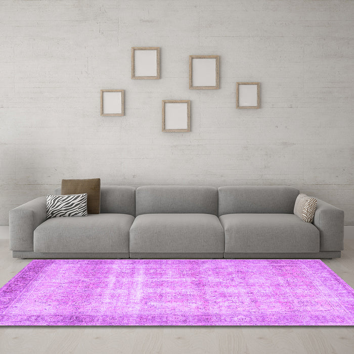 Machine Washable Persian Purple Traditional Area Rugs in a Living Room, wshtr4479pur