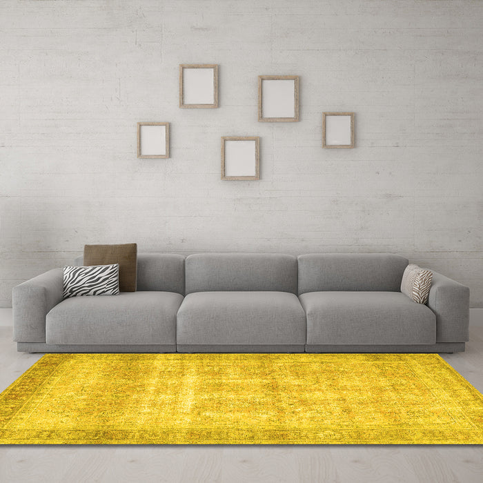 Machine Washable Persian Yellow Traditional Rug in a Living Room, wshtr4479yw
