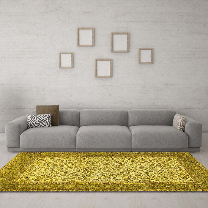 Machine Washable Persian Yellow Traditional Rug in a Living Room, wshtr447yw