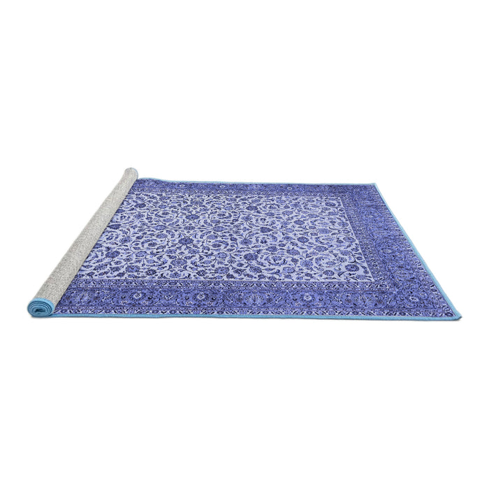 Sideview of Machine Washable Persian Blue Traditional Rug, wshtr447blu