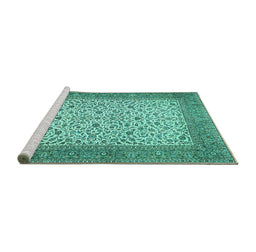 Sideview of Machine Washable Persian Turquoise Traditional Area Rugs, wshtr447turq