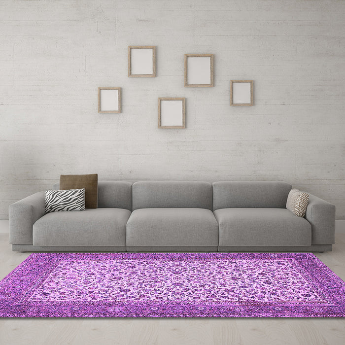 Machine Washable Persian Purple Traditional Area Rugs in a Living Room, wshtr447pur