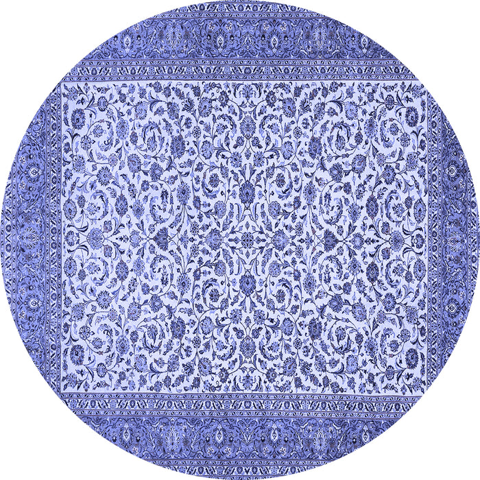 Round Machine Washable Persian Blue Traditional Rug, wshtr447blu