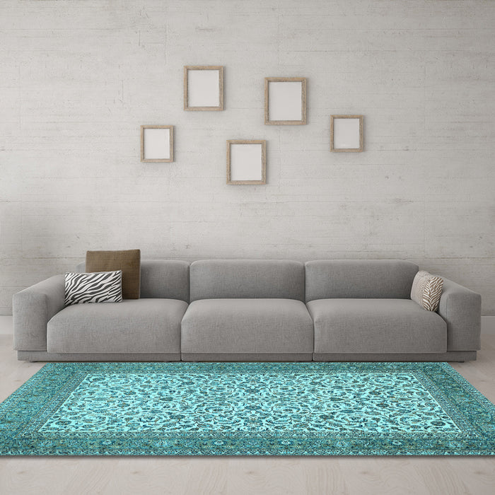 Machine Washable Persian Light Blue Traditional Rug in a Living Room, wshtr447lblu