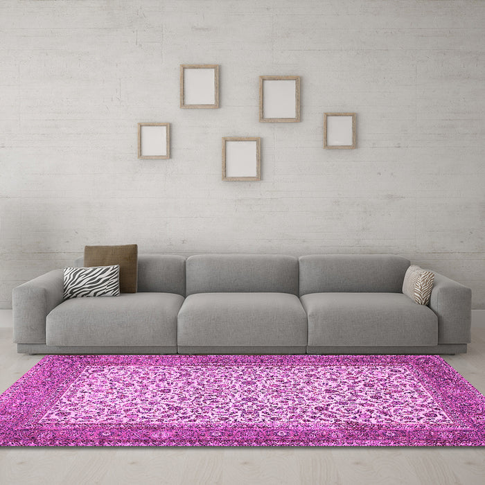 Machine Washable Persian Pink Traditional Rug in a Living Room, wshtr447pnk