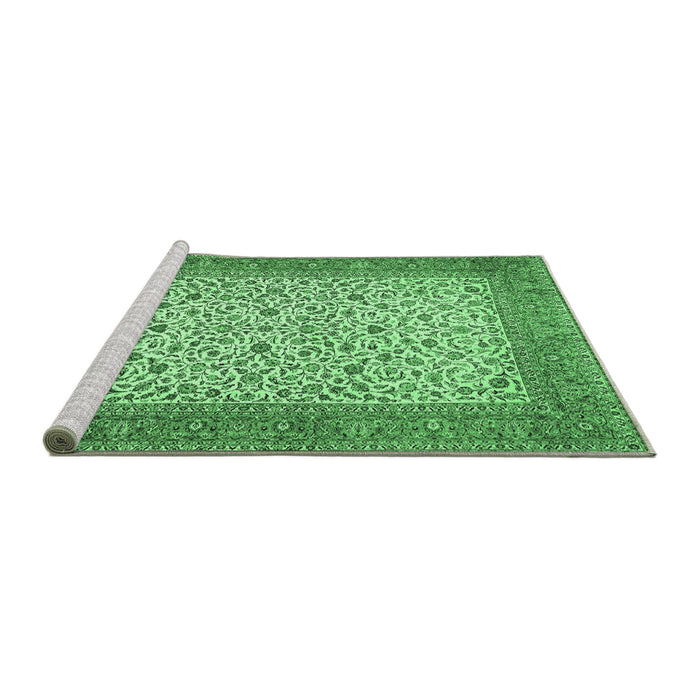Sideview of Machine Washable Persian Emerald Green Traditional Area Rugs, wshtr447emgrn