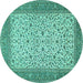 Round Machine Washable Persian Turquoise Traditional Area Rugs, wshtr447turq