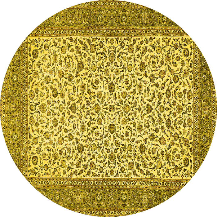 Round Machine Washable Persian Yellow Traditional Rug, wshtr447yw