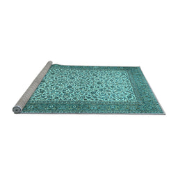 Sideview of Machine Washable Persian Light Blue Traditional Rug, wshtr447lblu