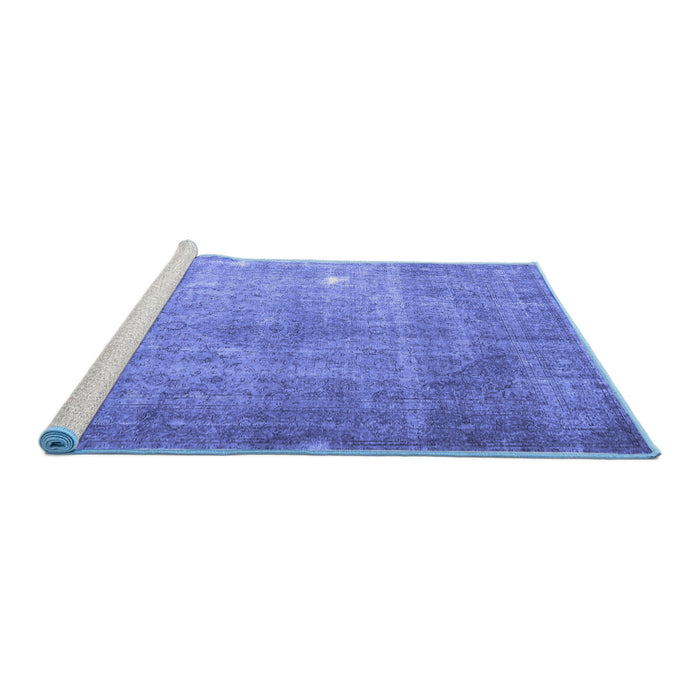 Sideview of Machine Washable Persian Blue Traditional Rug, wshtr4480blu