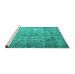 Sideview of Machine Washable Persian Turquoise Traditional Area Rugs, wshtr4480turq