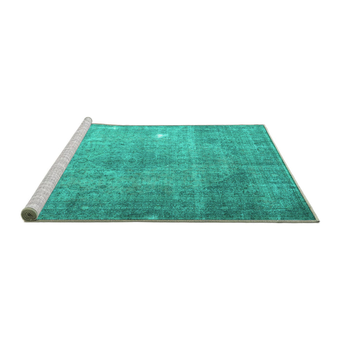 Sideview of Machine Washable Persian Turquoise Traditional Area Rugs, wshtr4480turq