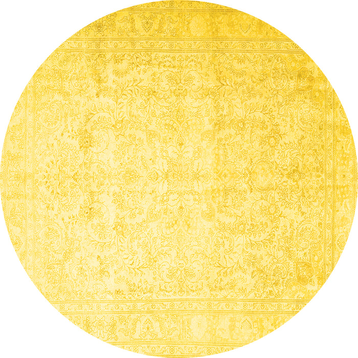 Round Persian Yellow Traditional Rug, tr4481yw