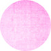 Round Machine Washable Persian Pink Traditional Rug, wshtr4481pnk
