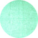 Round Persian Turquoise Traditional Rug, tr4481turq