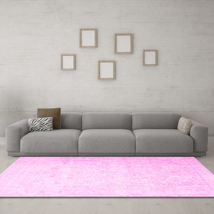 Machine Washable Persian Pink Traditional Rug in a Living Room, wshtr4481pnk