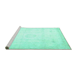 Sideview of Machine Washable Persian Turquoise Traditional Area Rugs, wshtr4482turq