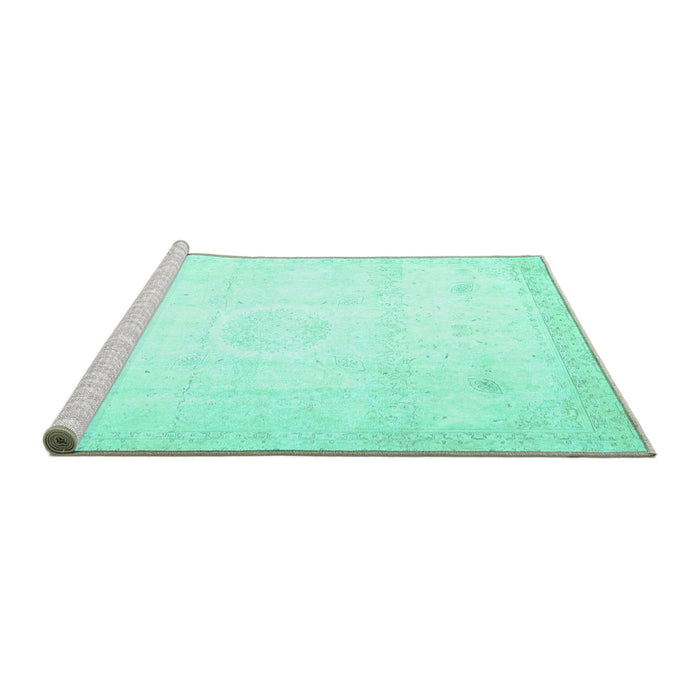 Sideview of Machine Washable Persian Turquoise Traditional Area Rugs, wshtr4482turq