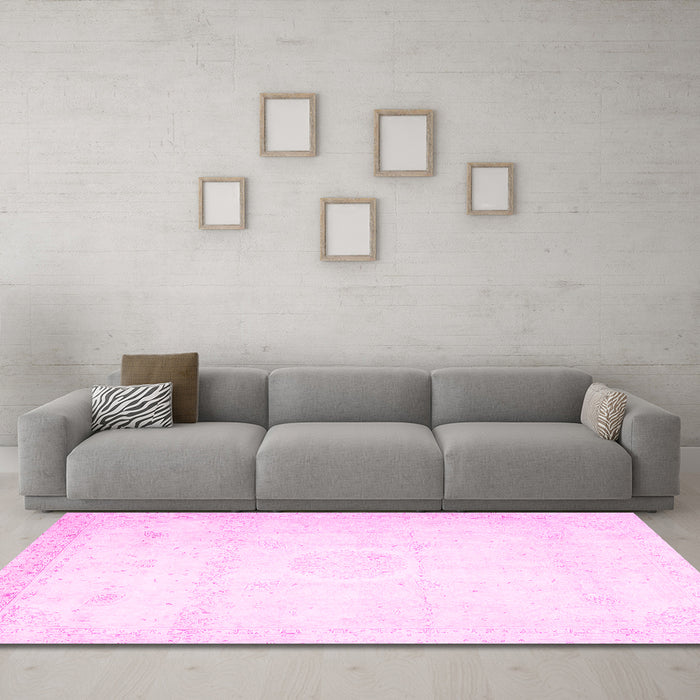 Machine Washable Persian Pink Traditional Rug in a Living Room, wshtr4482pnk